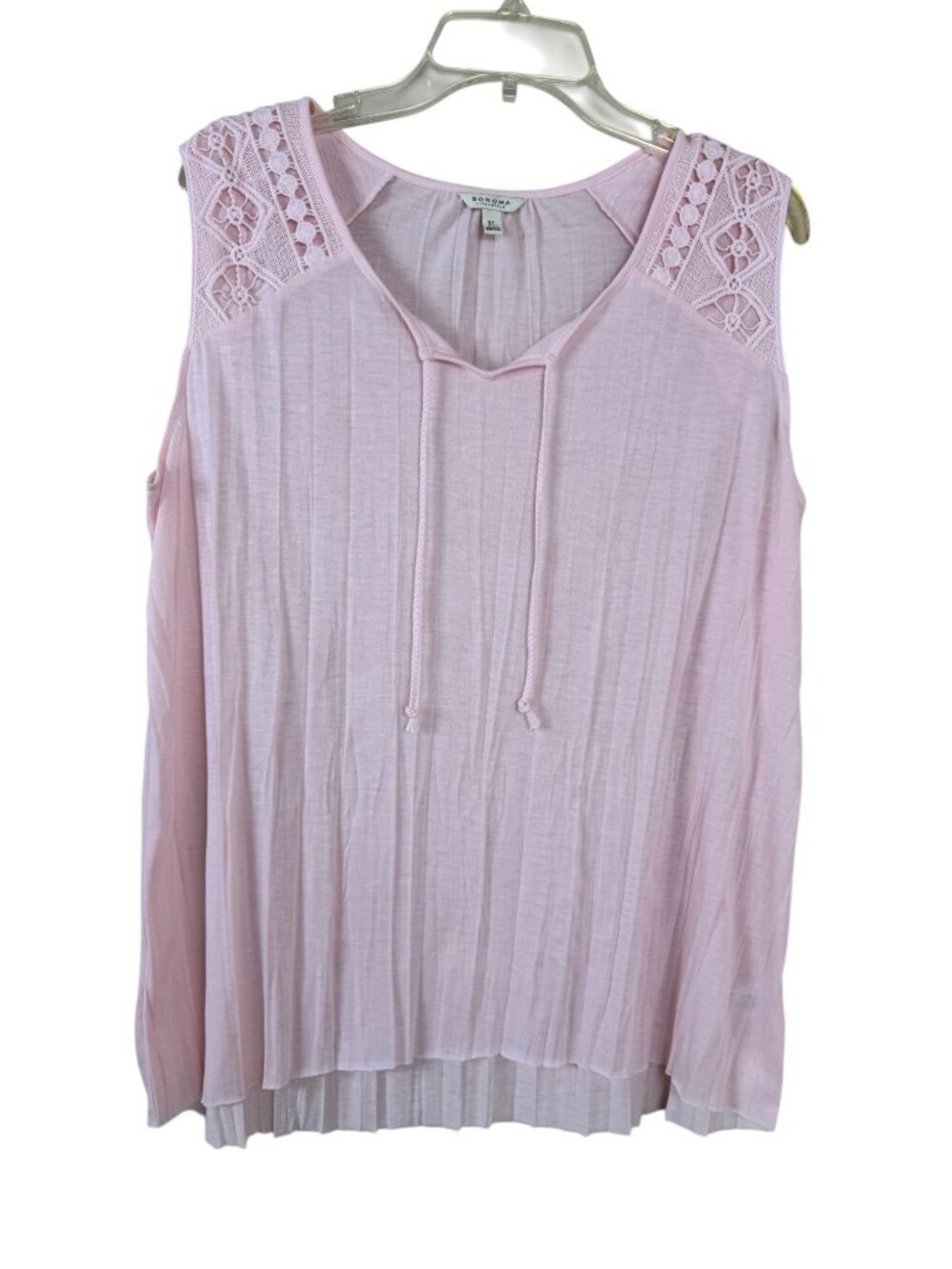 Sonoma Sleeveless Pink Top Women's XL Crochet Cut Outs Casual Summer Coastal